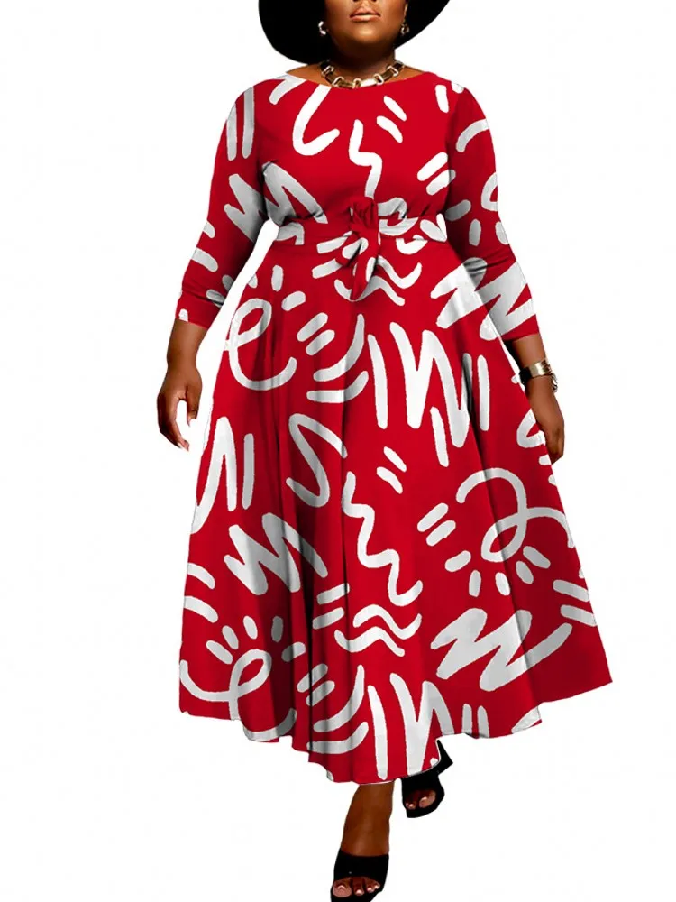 Big Size African Dresses For Women\'s Autumn Winter New Fashion Printed Long Dress Africa Turkish Clothes Casual Abaya Robe Femme