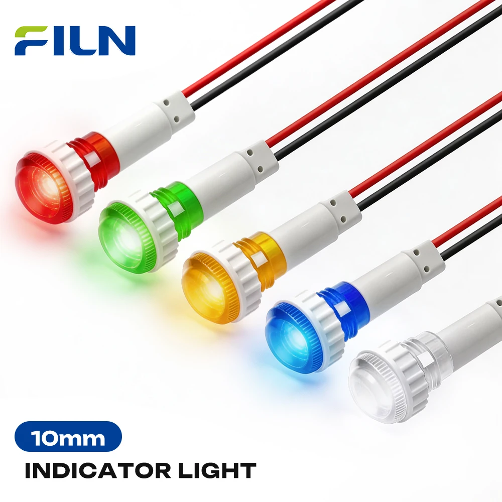 

FILN 10/25PCS 10mm 12v-24v LED Indicator Lights IP67 Waterproof Warning Lamps for Boat Industrial Control Equipment Dashboard
