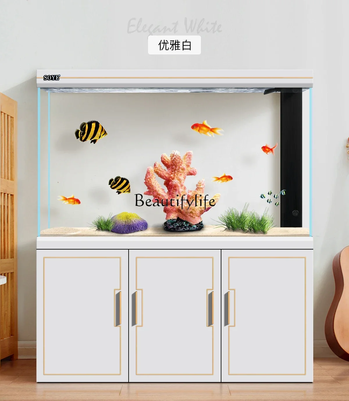 

Fish tank living room large aquarium partition light luxury ultra-white screen floor 2024 new entrance