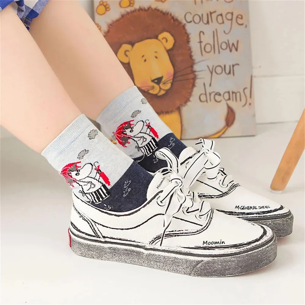 1 Pair/Set Kawaii Muumines Characters Anime Skateboard Socks Cute Cartoon Personality Middle Tube Cotton Socks Festival Gifts