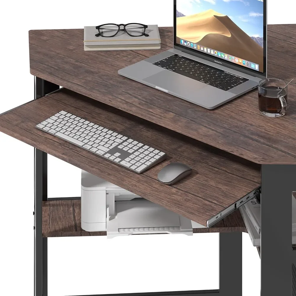 Corner Computer Desk 42 x 30 inches with Smooth Keyboard & Storage Shelves for Home Office Workstation, Rustic Brown