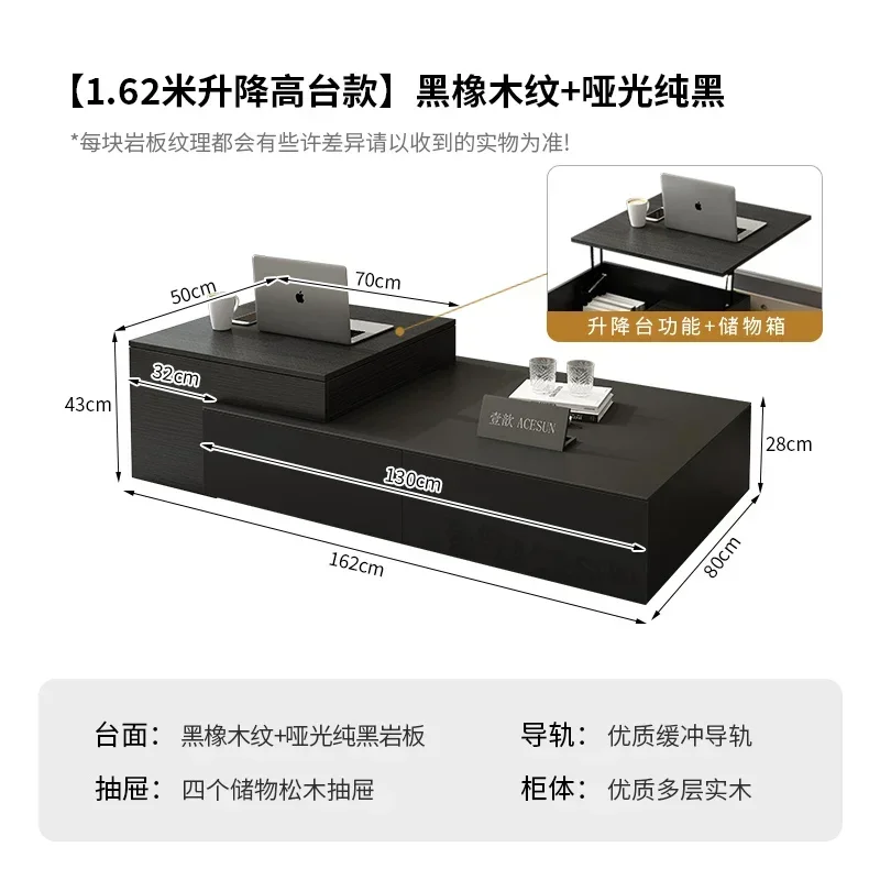 

ZC Stone Plate Coffee Table Living Room Home Minimalist Small Apartment Rectangular Black and White Side Table