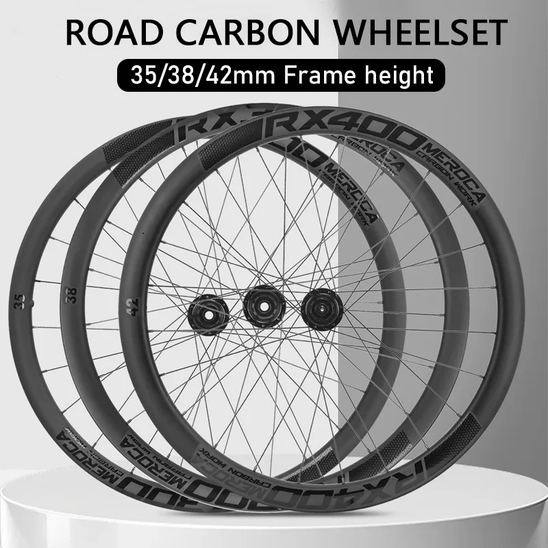 

Карбоновая колесная пара для велосипеда MEROCA 700C, карбоновое дисковое колесо для шоссейного велосипеда, 35 мм, быстросъемная сквозная ось, комплект дорожных карбоновых колес, 6 болтов