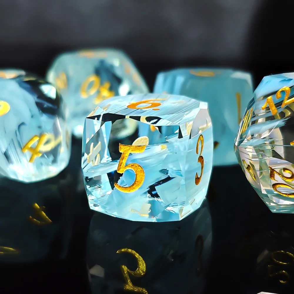 

7 шт./компл., набор разногранных кубиков с драгоценными камнями, прозрачные стеклянные игральные кости, подходят для ролевых игр, забавные настольные игры, аксессуары для семейной вечеринки