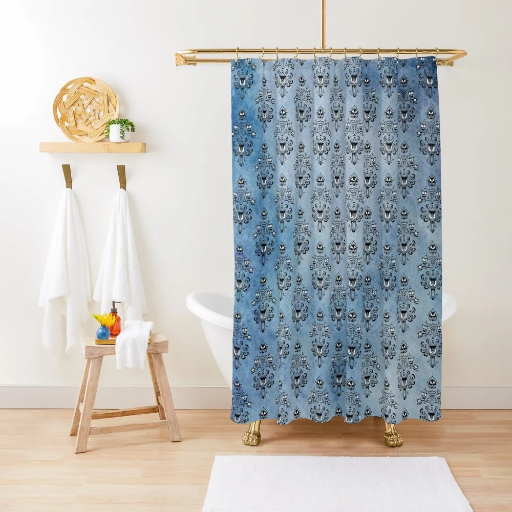 

Haunted Mansion Wallpaper Blue Watercolor Shower Curtain For Shower Window Bathtub Shower For Bathroom Set Curtain