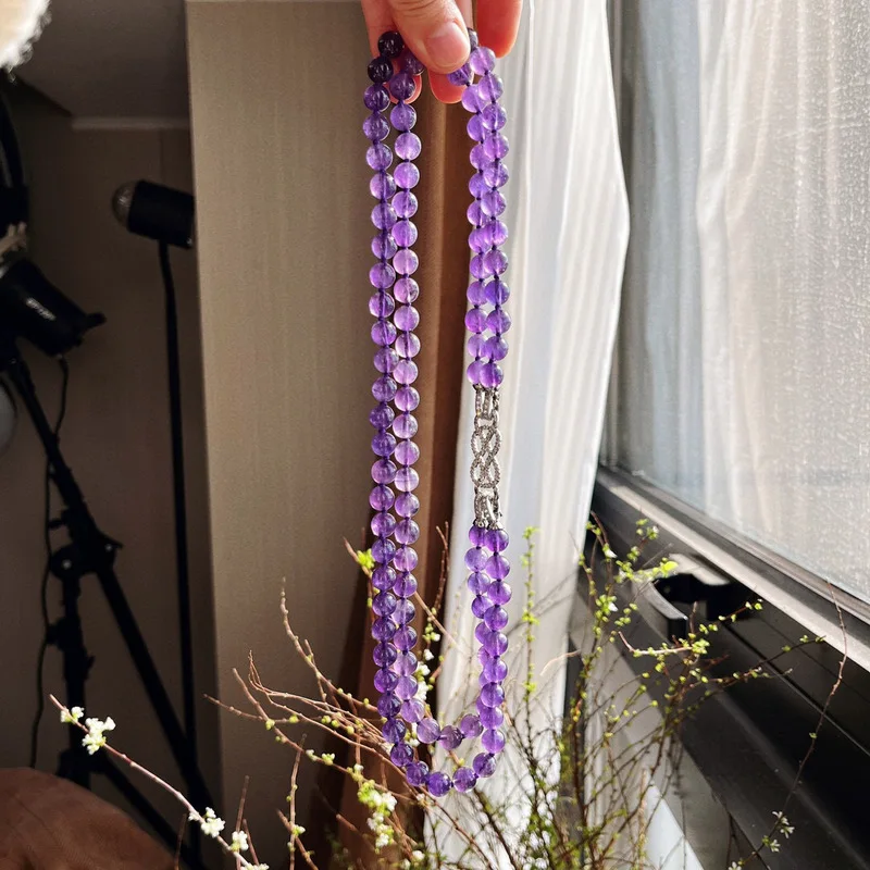 Multiple wearing options 8mm high-quality amethyst double-layer chain a simple round bead jewelry piece perfect as a gift