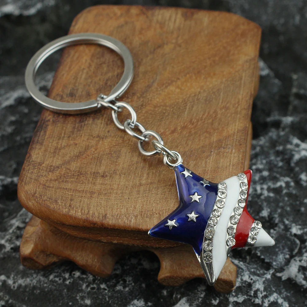 USA Flag Keychain Patriotic Style Key Chain Keyring Printed American USA Flag Backpack Key Holder Gifts