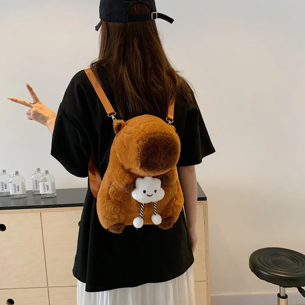 New Large Capacity Capybara Plush Shoulder Bag Cartoon Casual Guinea Pig Plush Bag Students School Bag Cute Animals Bag