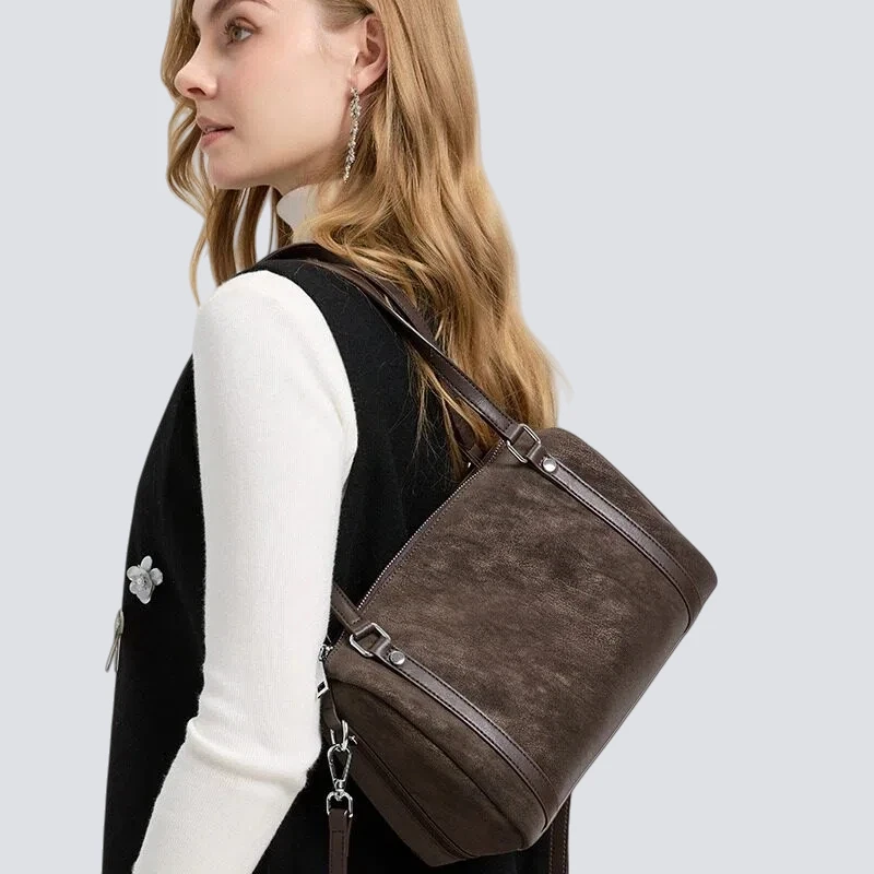 

New Suede Leather Boston Bag for Women Large Capacity Shoulder Crossbody Purse Vintage Minimalist High-End Fashion Handbag