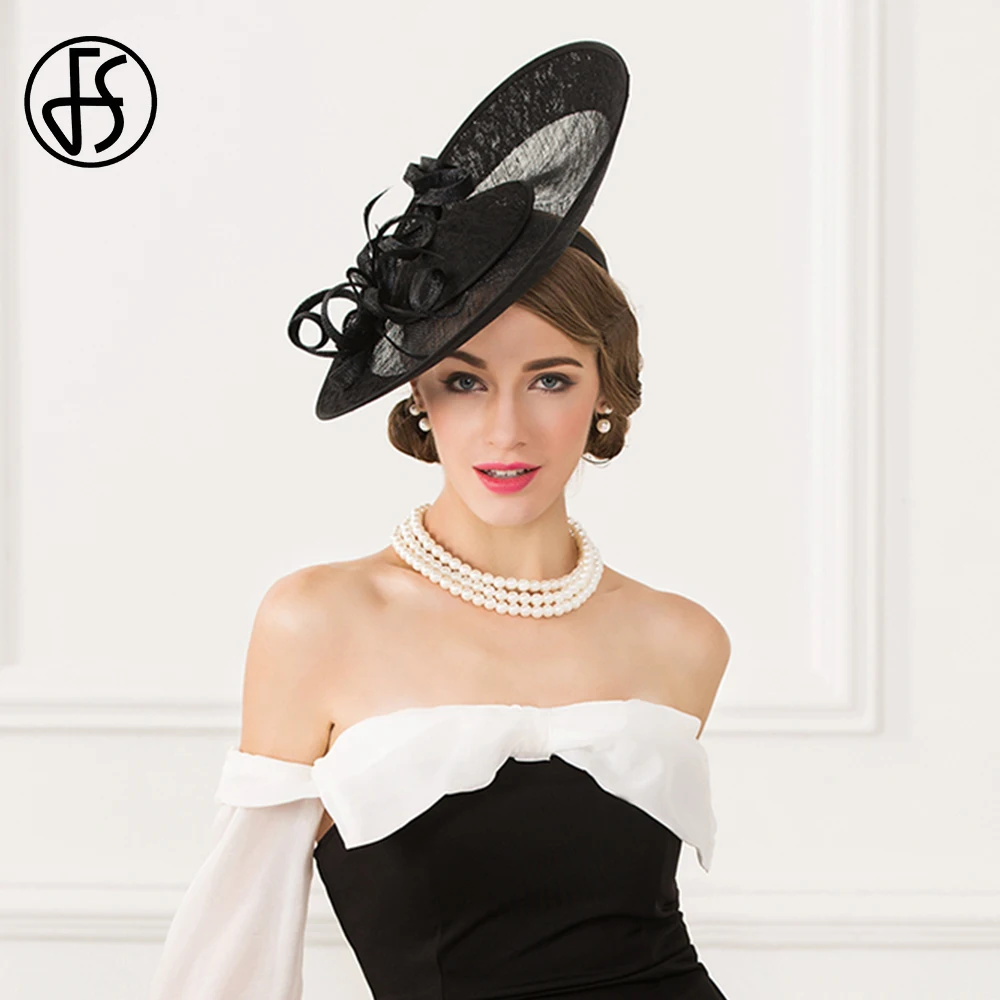 FS Formal Occasion Black Large Brim Hats For Women Fascinator Red Derby Cap Lady Elegant Church Party Beige Fedoras 2024 Female