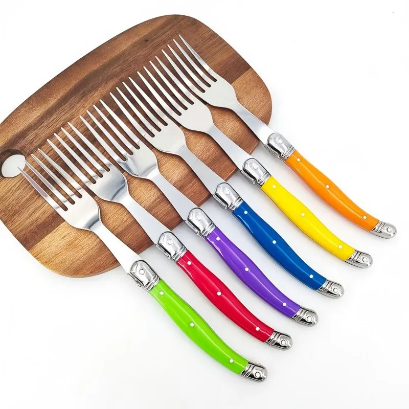 6pcs Laguiole Rainbow Steak Forks Dinner Knives set Colorful Cutlery Table Spoons Stainless Steel Dinnerware kit Household Home