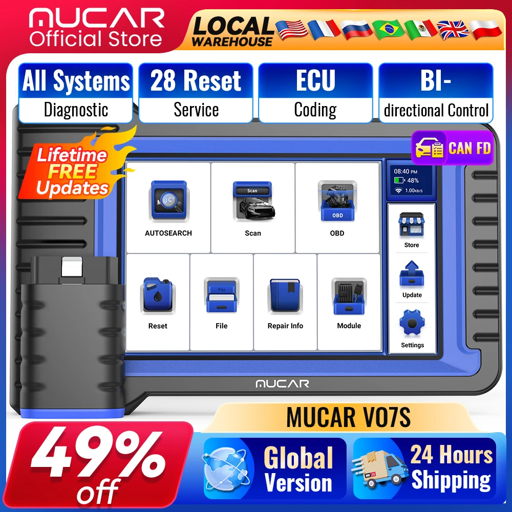 Lifetime Free Update MUCAR VO7S/VO7 Car Diagnostic Tool Bi-Directional ECU Coding Obd2 Scanner Full System Diagnosis 28 Reset