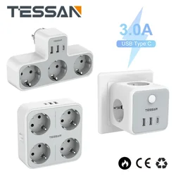 TESSAN Multi Outlets Power Strip with USB Ports +Type C +Switch, EU Plug Multiple Wall Socket Adapter Charger for Home Office