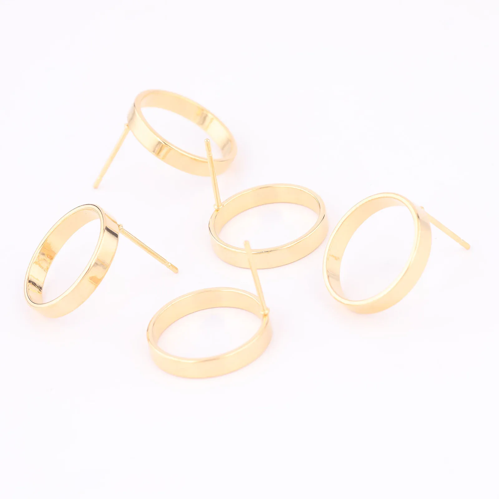 10pcs Stainless Steel Gold Plated 14mm Round Deep Open Bezel Earring Post Studs Diy Hollw Frame For Resin Jewelry Making