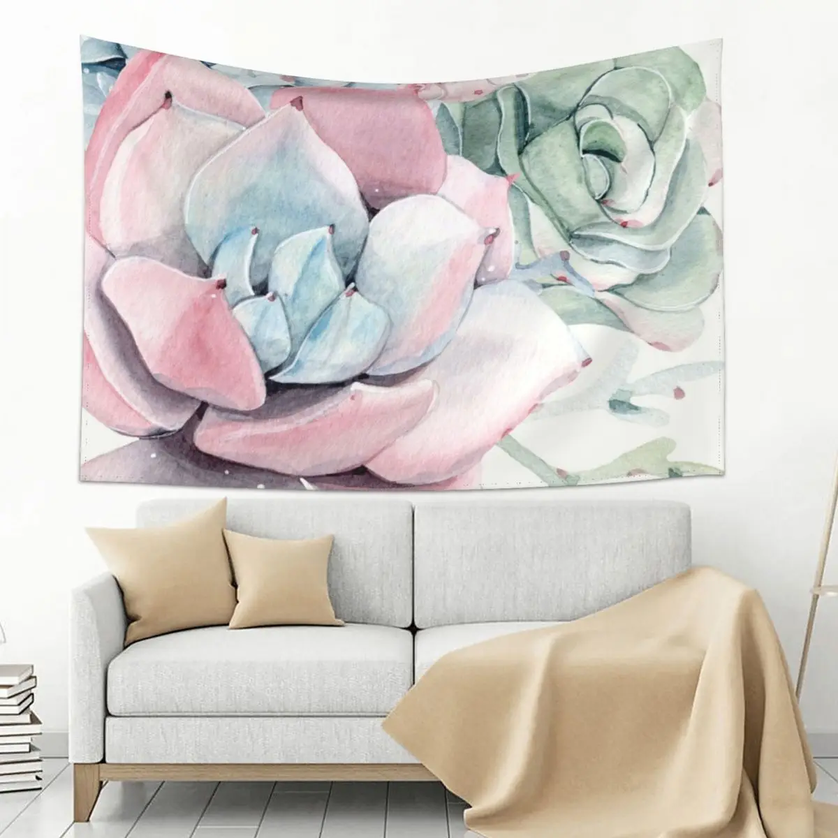 

Elegant Succulents Pink and Blue and Green Desert Succulent Illustration Tapestry Room Decor Aesthetic Home Decorators Tapestry