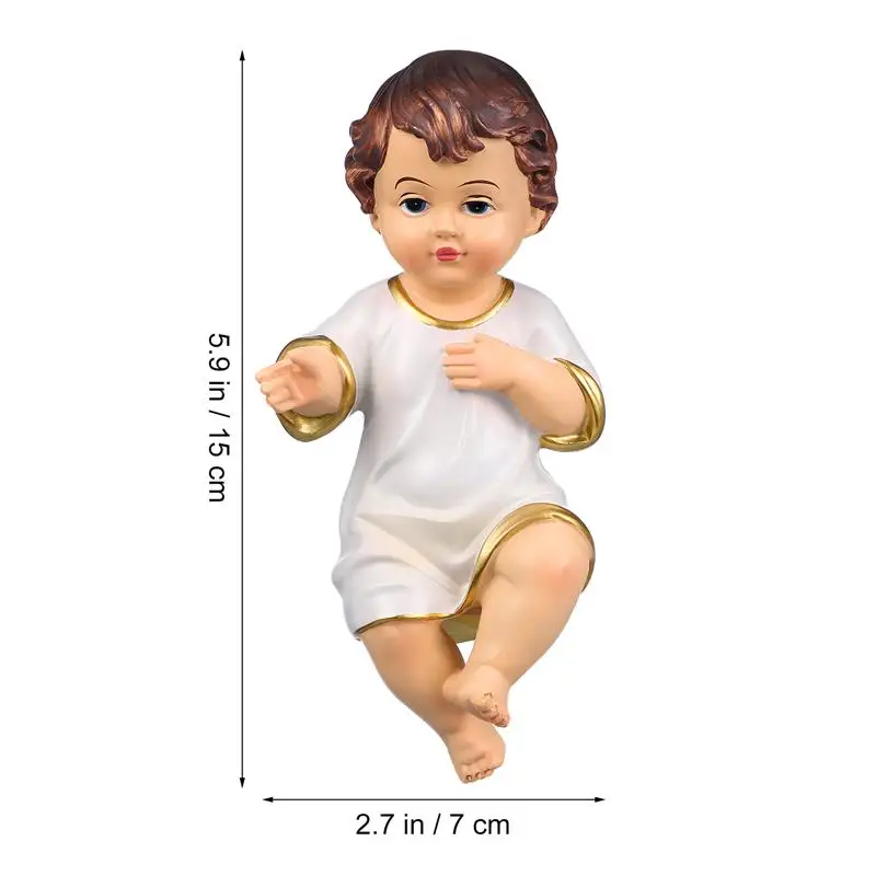 1Pc Jesus Baby Statue Ornament Religious Saint Baby Resin Figurine Adornment Holy Child Holy Infant Advent Handicraft Jesus