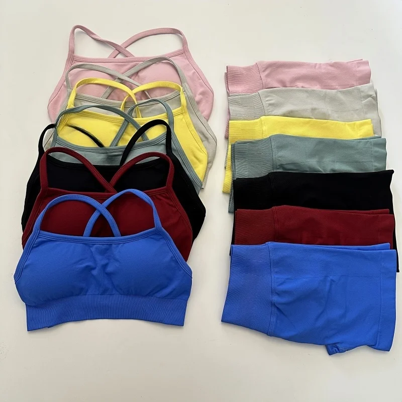 

Dynamic Gym Set Women Seamless Yoga Set 2 Pieces Workout Shorts Set Backless Sports Bra Scrunch Bum Shorts Fitness Clothes