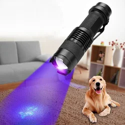 Lampe de poche LED UV portable, lumière noire 395nm, détection ultraviolette, torche zoomable, amélioration des taches d'urine d'animaux, lampe de détection d'ongles