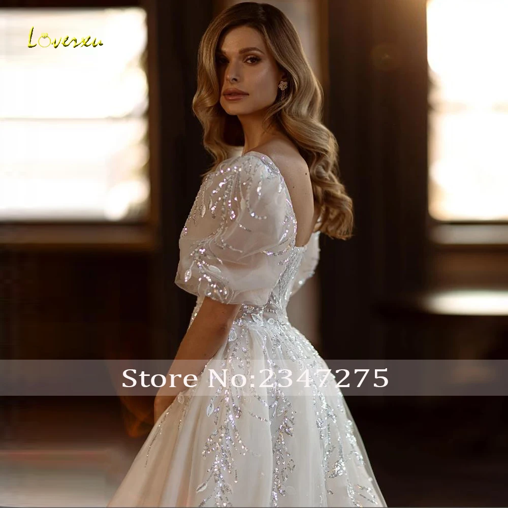 Loverxu A-Line Elegant Wedding Dresses 2024 Boat Neck Short Sleeve Vestido De Novia Lace Embroidery Exquisite Robe De Mariee