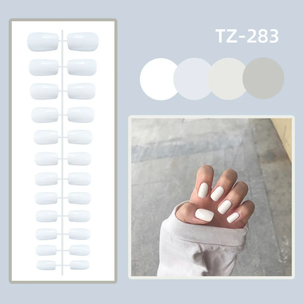 

24Pcs Detachable Solid Color Fake Nails Wearable Bright Medium-long Square Head False Nails Full Cover Manicure Press-on Nails