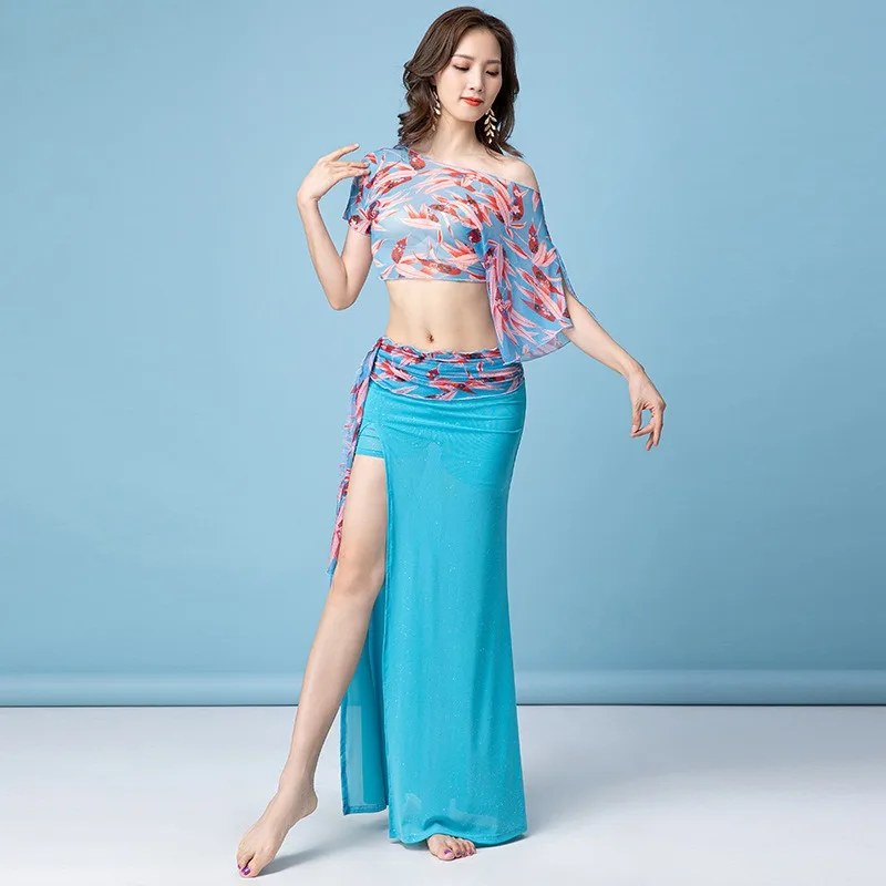 Ensemble de jupe longue de danse du ventre imprimé en gel personnalisé pour femmes, vêtements de pratique sexy, costume de danse exotique, danse orientale