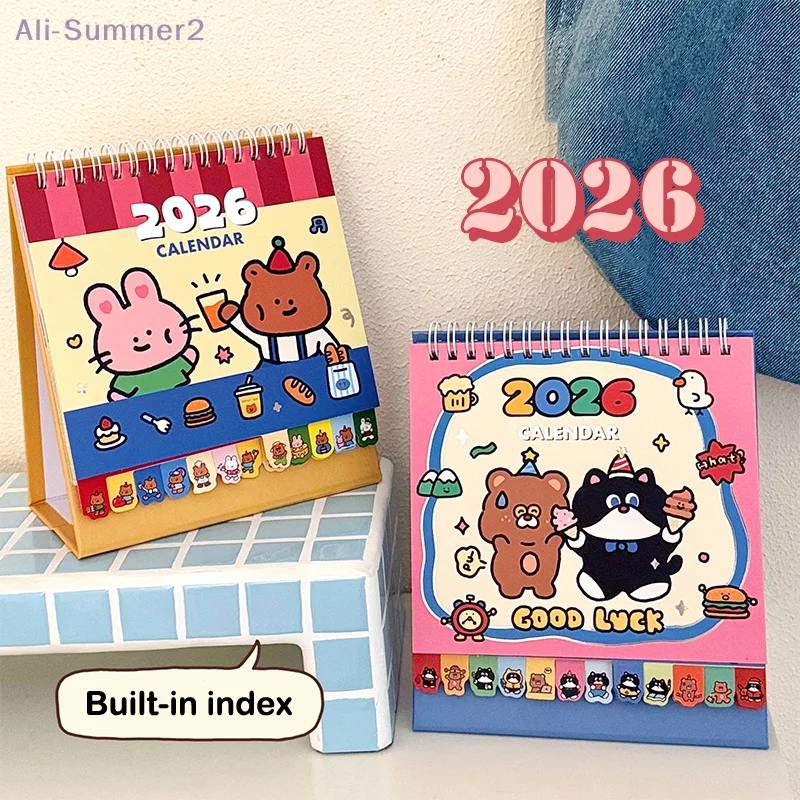 2026 calendário de mesa dos desenhos animados padrão dos desenhos animados pequeno calendário de mesa bolso perfurador plano superfície decoração ornamentos