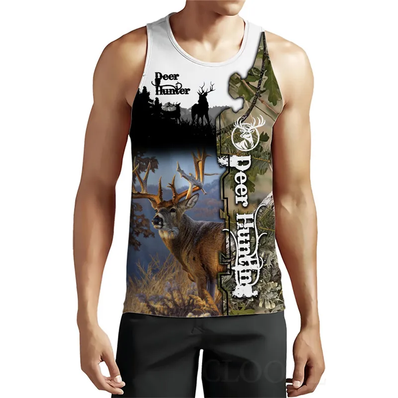 Deer Pattern 3D Print Tank For Men's Sleeveless Round-Neck Loose Casual Sports Tops Summer 3D Streetweaer Man Vest Big Size 6XL