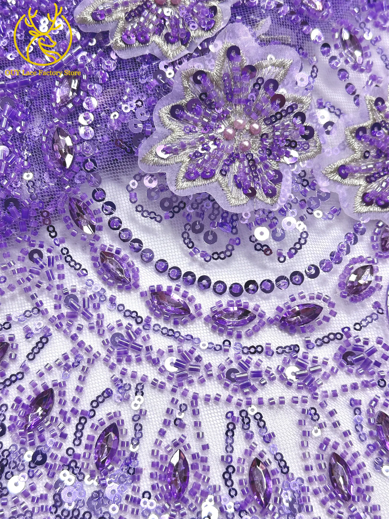 3D-Stickerei Blumen Französischer Mesh-Stein-Spitzenstoff 2026 Afrikanischer Nigerianischer Tüll Perlen-Pailletten-Spitzenstoff für Hochzeitsnäharbeiten – Detail 23