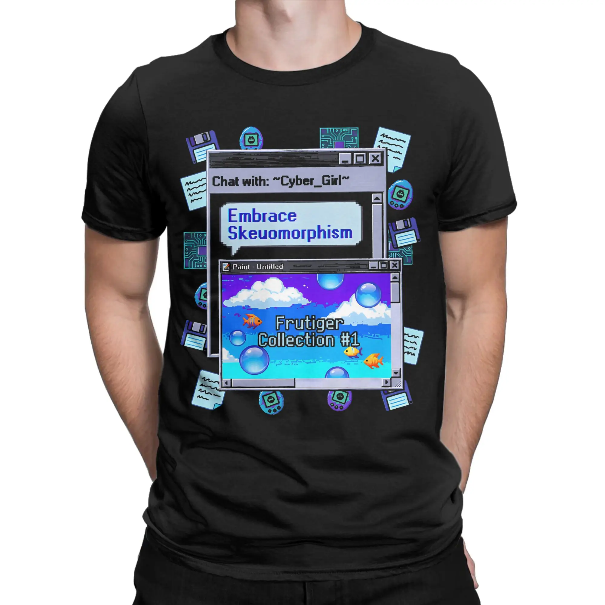 Embrace Skeuomorphism Frutiger Aero Pixel Art Retro Desktop T Shirt for Men Women 100% Cotton Vintage T-Shirts Tee Tops Printing