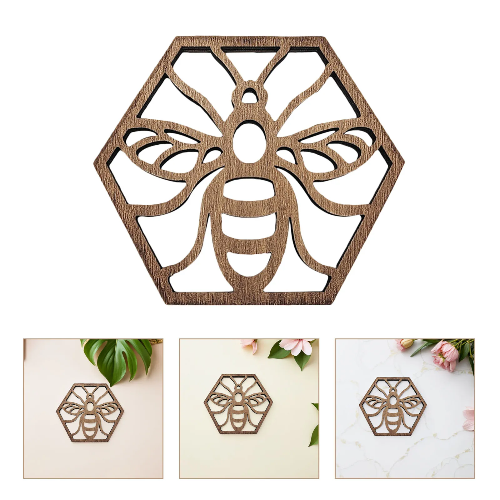 

5pcs Wooden Cup Cushions Bee Decorated Coasters For Mugs Cups Home Kitchen Tableware Mat Dining Supply Insulation Pad