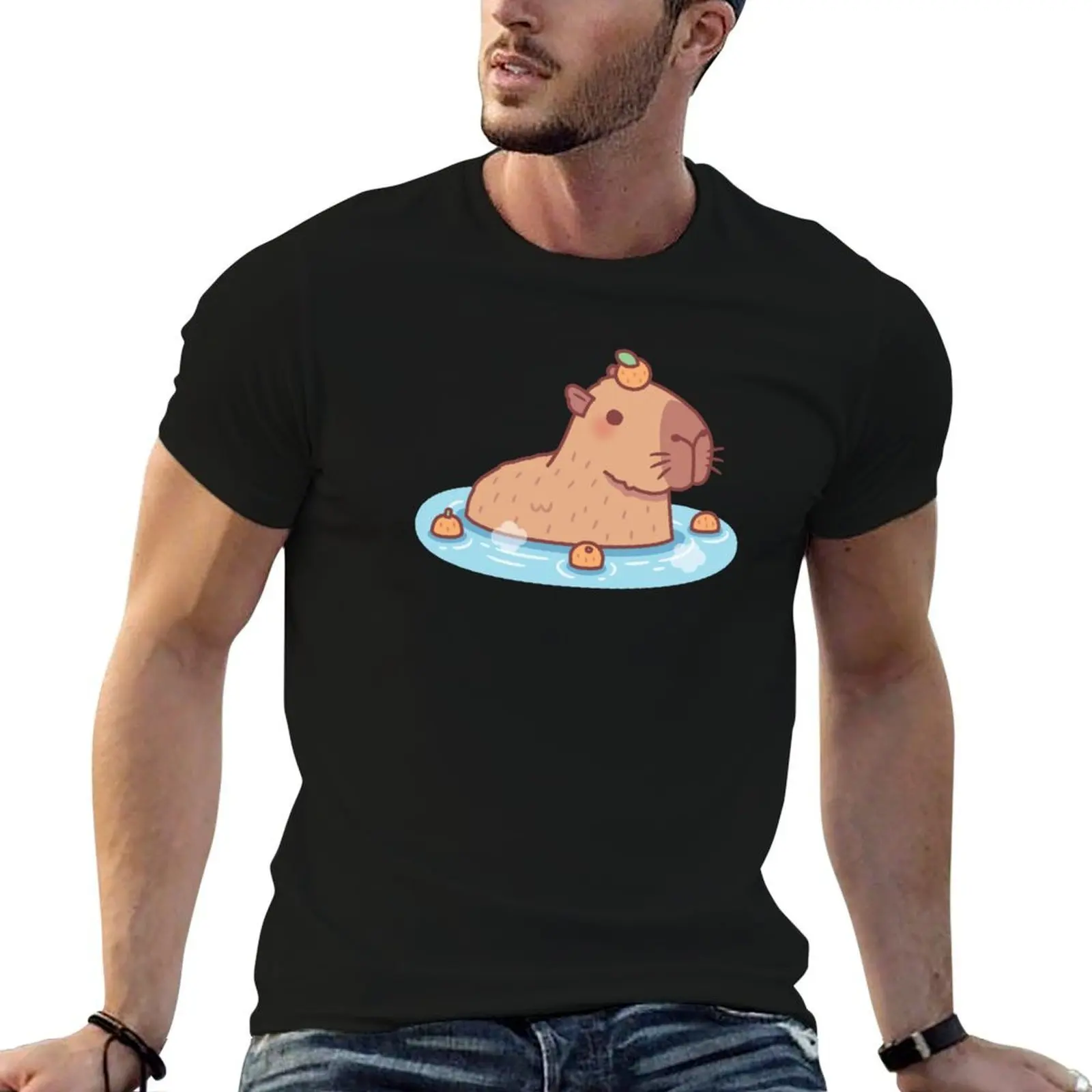 

Capybara Cute t T-Shirt Hot Head In Chilling With On Orange graphic man shirt Spring