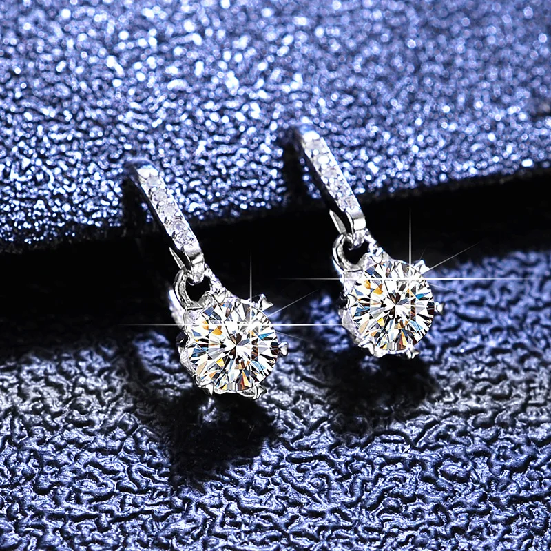 Platinum PT950 Women's Moissanite Earrings Studs Snowflake Moissan Diamond Silver Earrings