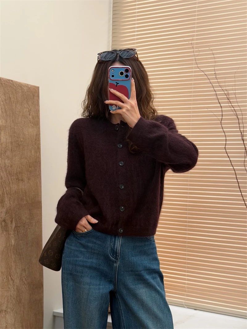 

Женский вязаный кардиган свободного кроя из вискозы с круглым вырезом и одной пуговицей, осенне-зимний, мягкий и теплый