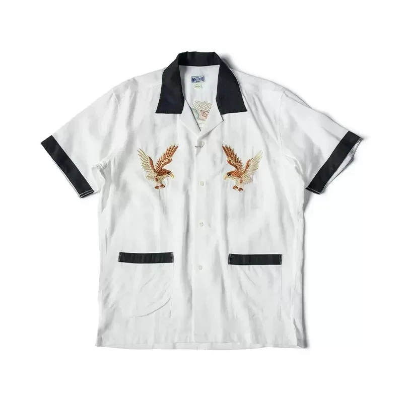 Non Stock Old Fashioned Embroidery Camp Shirt Vintage Lightweight Men\'s Bowling Shirt