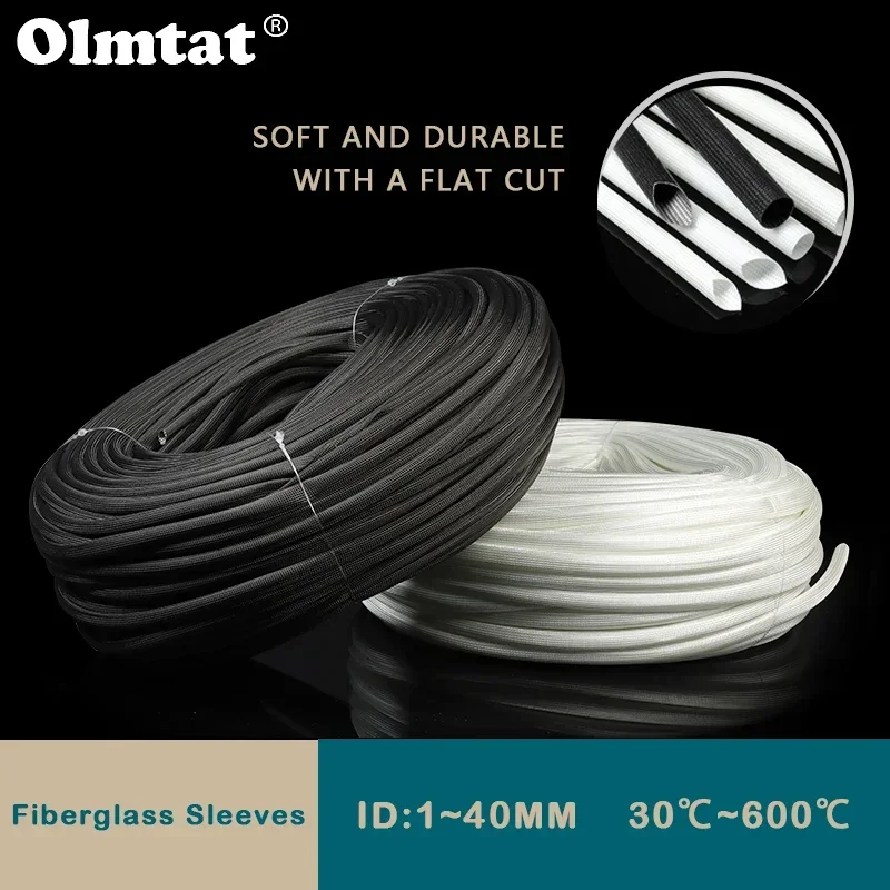 Black White Fiberglass Tube 1 2 4 6 8 10 12 14 16 18 20-50mm Fiber Glass Tube High Temperature Braided Chemical Insulated Sleeve
