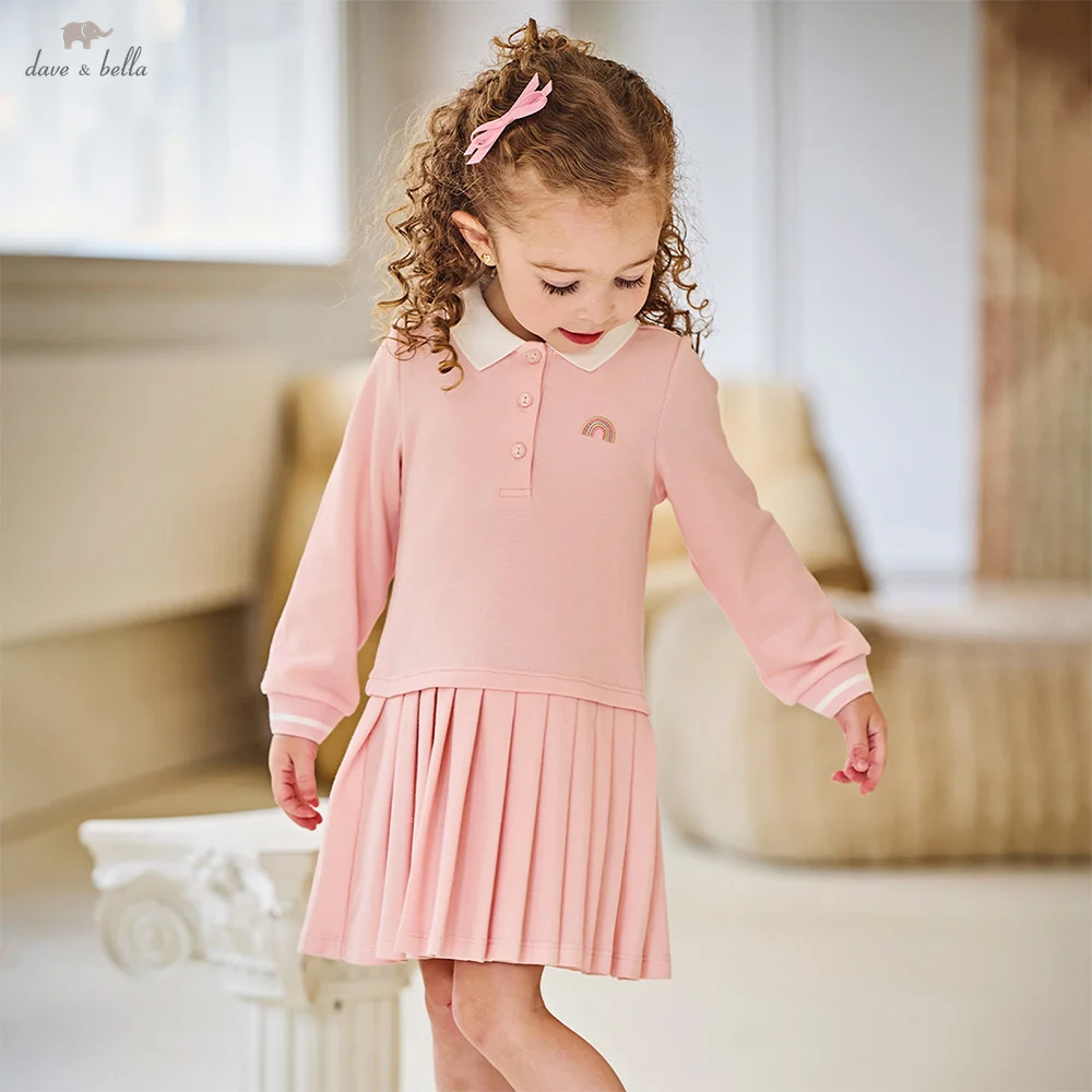 Dave Bella Autumn Girl Baby Princess Dress Casual Sweet Cute College Style Kids Polo Long sleeved Dress Party Gentle DB3254962