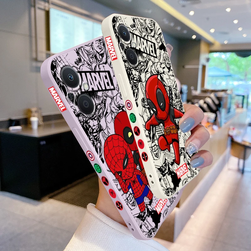 Marvel Deadpool Spiderman Phone Case For OPPO Find X5 X3 X2 Lite Pro Neo A5 A53 A94 4G 5G Liquid Left Rope Soft Cover