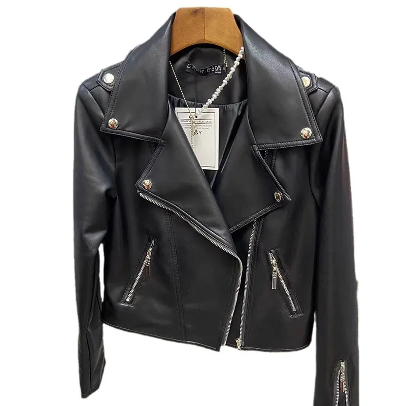 Soft Women PU Leather Jacket Vintage Short Moto Biker Coats Spring Autumn Bomber Jacket Windbreaker Women Clothing Outerwears