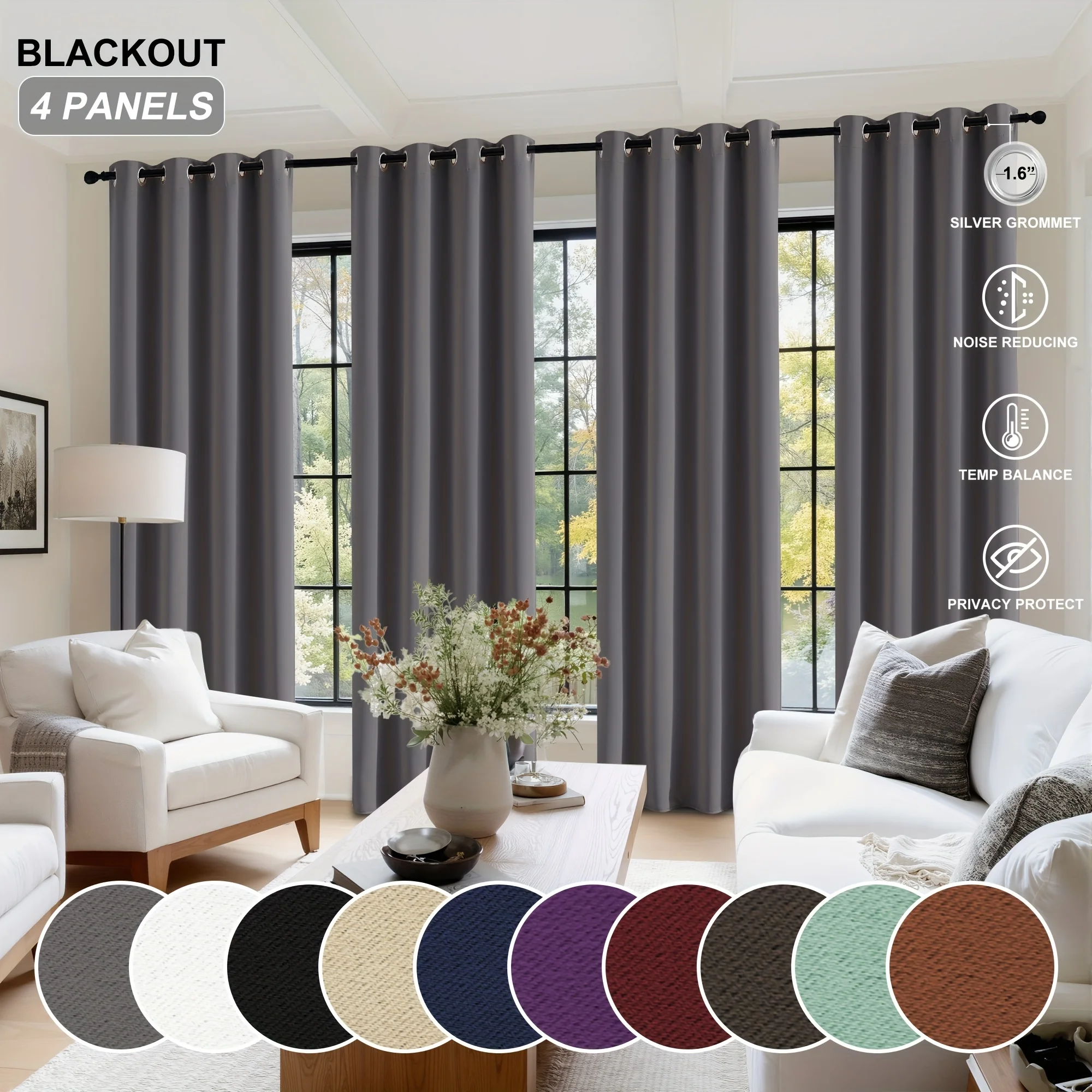 4pcs Set of Blackout Curtains for Bedroom - Room Decor/ Home Decor Window Treatment Thermal Insulated Solid Grommet