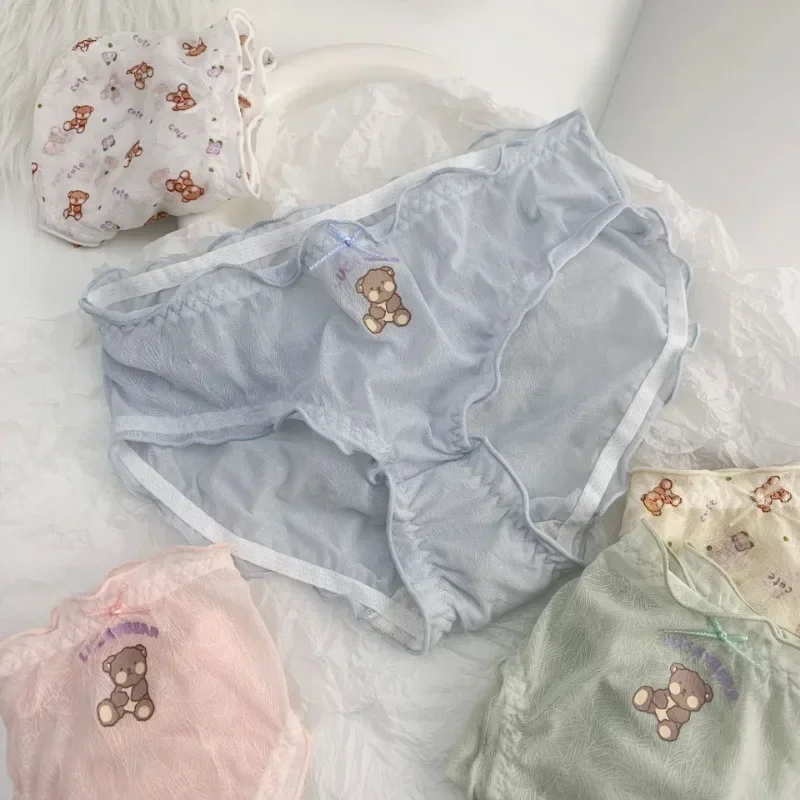 New cute bear ice silk comfortable soft girly mid-waist underwear Japanese sweet briefs hot sale