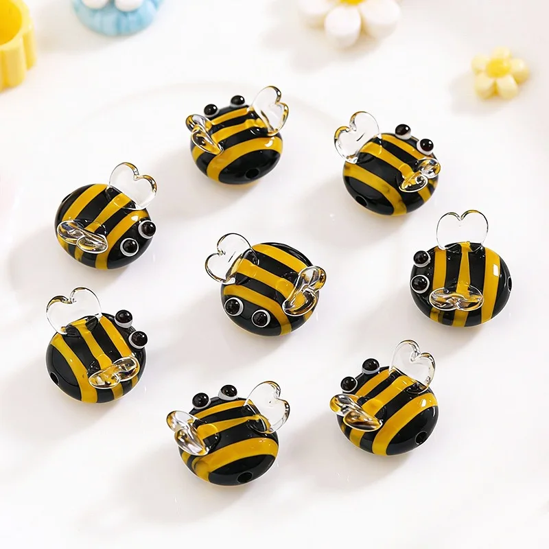 Cute Little Bee Beads, Loose Beads, Glass Beads, Through-Hole Insects, Handmade DIY Bead Jewelry Accessories