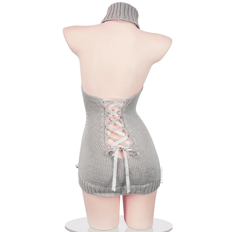 Anime Girl Hollow Dolcevita Maglione Lingerie sexy Donna Backless Abito corto lavorato a maglia Abiti Costumi erotici