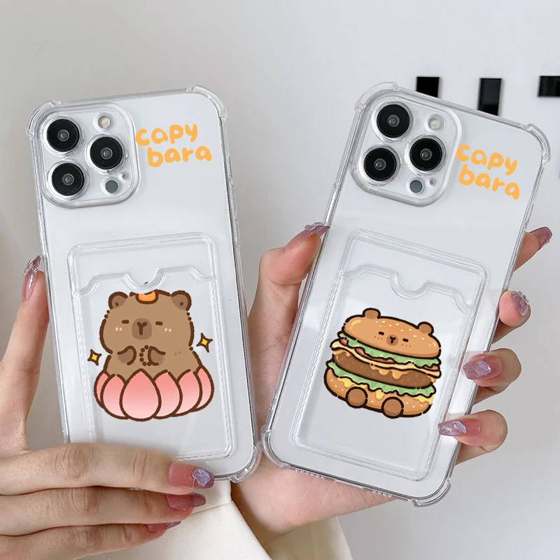 Capybara Cartoon Fashion Cute For iPhone 15 14 13 12 11 XS XR X 8 7 Pro Max Plus Mini Photo Card Bag Transparent Soft