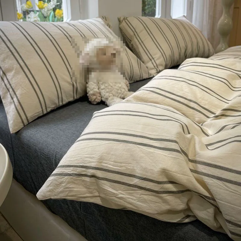 

Stripe Washed Cotton Quilt Cover Skin Friendly Breathable Bedding for Single Double Use Home Luxury Bedding