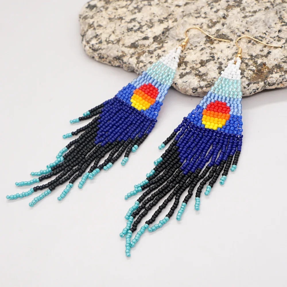 Fringe Earrings  Hand knitting  Beading  Simple  Bohemia  sun  Peacock color  Leopard Print  Color matching  alloy  ma'am  Rice