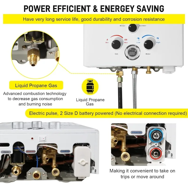 Calentador de agua sin depósito, 4.21GPM, 16L, portátil, para exteriores, calentador de agua de propano instantáneo con pantalla Digital