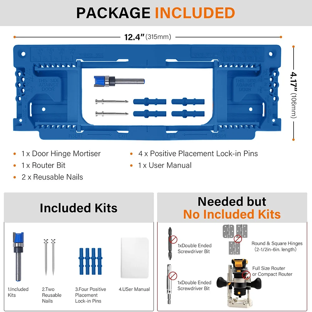 Stainless Steel Door Hinge Router Template Set Adjustable Mortising Jig Kit for 14 Round 58 Round Hinge Cutting