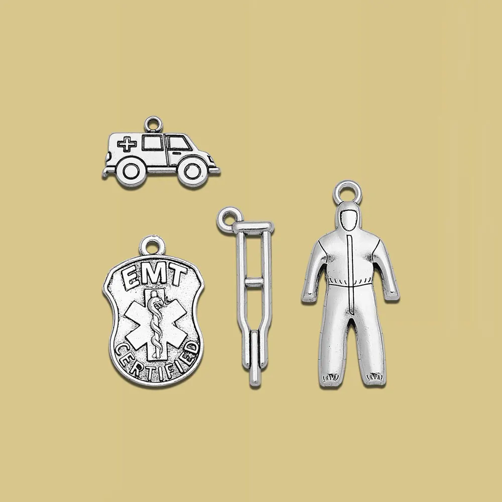 Nurse Doctor Charms Ambulance Collection Medical Caduceus Cap Stethoscope Syringe Pendants Jewelry Making.
