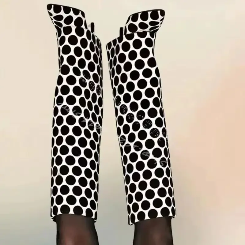 

Wave Point Print Pointed Toe Turned Over Boots Slip On Women Shoes Thin High Heels Fashion Party Feast 2026 Zapatos Para Mujere