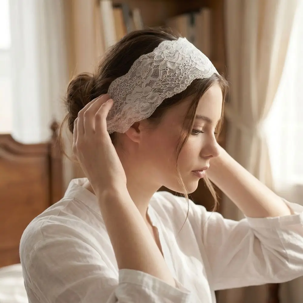 Fashion Adjustable Hollow Lace Headband Solid Color Flower Sport Headscarf Floral Charm Elastic Hair Band Celebration